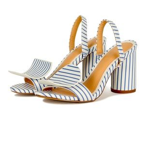 Blue and white pin stripe geometric heels